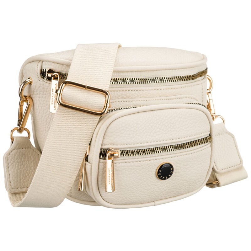 Saszetka damska wykonana ze skóry ekologicznej w jasnobeżowym kolorze - Peterson-1