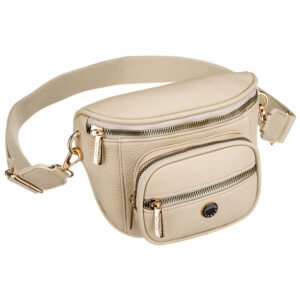 Saszetka damska w beżowym kolorze wykonana ze skóry ekologicznej, zamykana suwakiem - Peterson-2