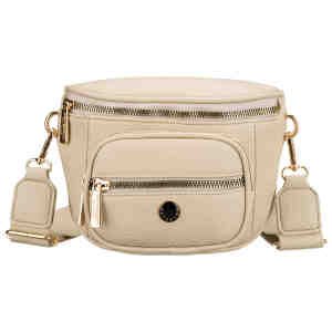 Saszetka damska w beżowym kolorze wykonana ze skóry ekologicznej, zamykana suwakiem - Peterson-3