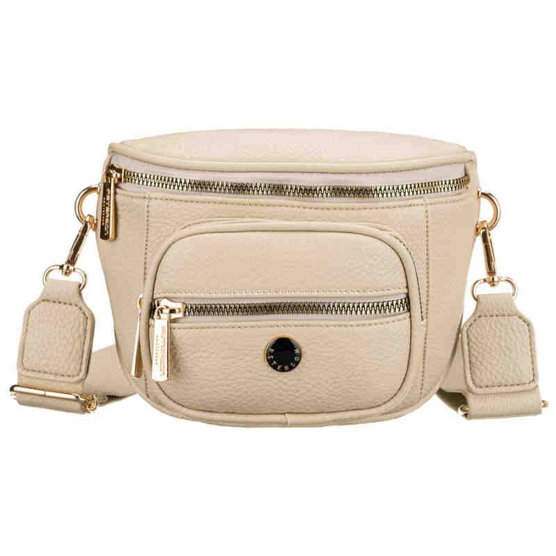 Saszetka damska w beżowym kolorze wykonana ze skóry ekologicznej, zamykana suwakiem - Peterson-3