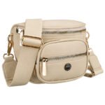 Saszetka damska w beżowym kolorze wykonana ze skóry ekologicznej, zamykana suwakiem - Peterson-1