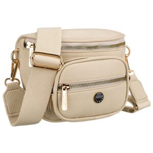 Saszetka damska w beżowym kolorze wykonana ze skóry ekologicznej, zamykana suwakiem - Peterson-1