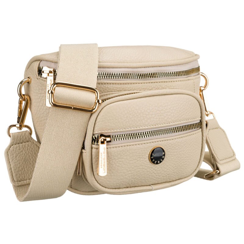 Saszetka damska w beżowym kolorze wykonana ze skóry ekologicznej, zamykana suwakiem - Peterson-1