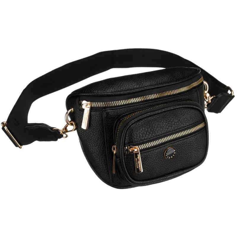 Czarna saszetka damska ze skóry ekologicznej, zamykana suwakiem i zawieszona na regulowanym pasku - Peterson-1