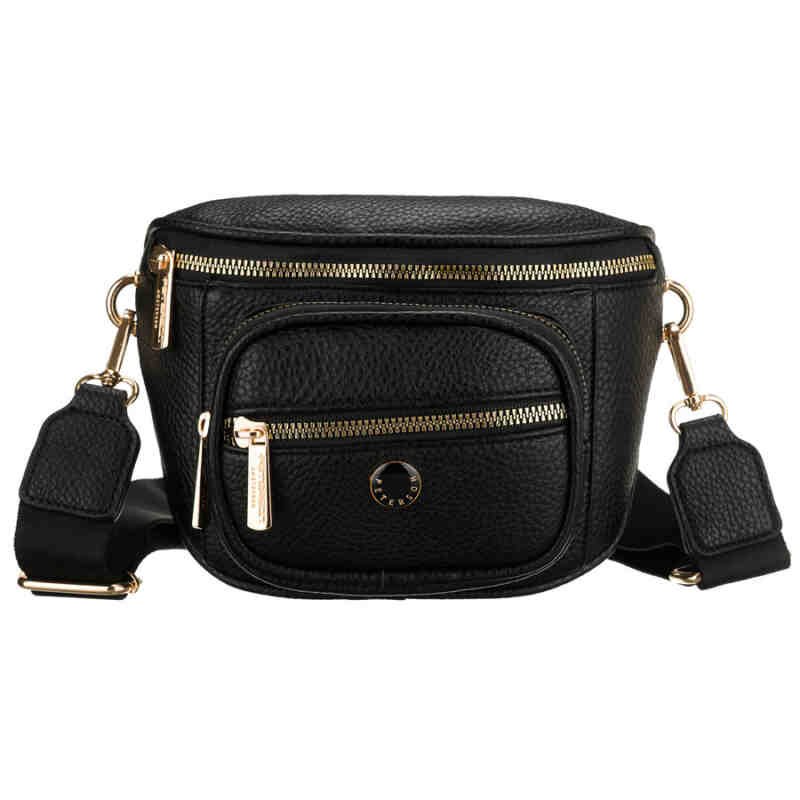 Czarna saszetka damska ze skóry ekologicznej, zamykana suwakiem i zawieszona na regulowanym pasku - Peterson-3