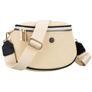 Saszetka damska w kolorze ecru z czarnymi elementami, wykonana z materiału syntetycznego - Peterson-1