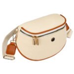 Saszetka damska w kolorze ecru z brązowymi elementami, zamykana suwakiem - Peterson-1