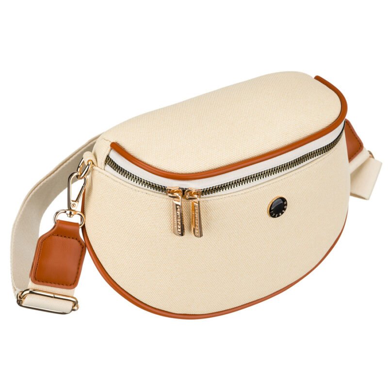 Saszetka damska w kolorze ecru z brązowymi elementami, zamykana suwakiem - Peterson-1