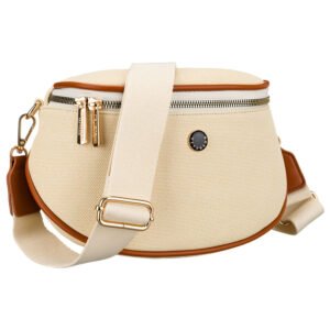 Saszetka damska w kolorze ecru z brązowymi elementami, zamykana suwakiem - Peterson-2