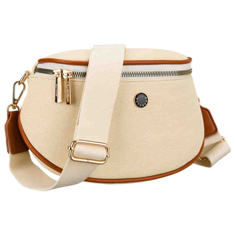 Saszetka damska w kolorze ecru z brązowymi elementami, zamykana suwakiem - Peterson-2