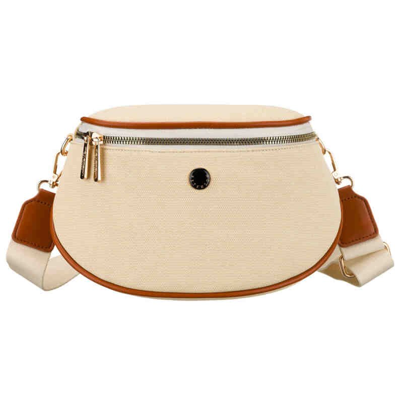 Saszetka damska w kolorze ecru z brązowymi elementami, zamykana suwakiem - Peterson-3