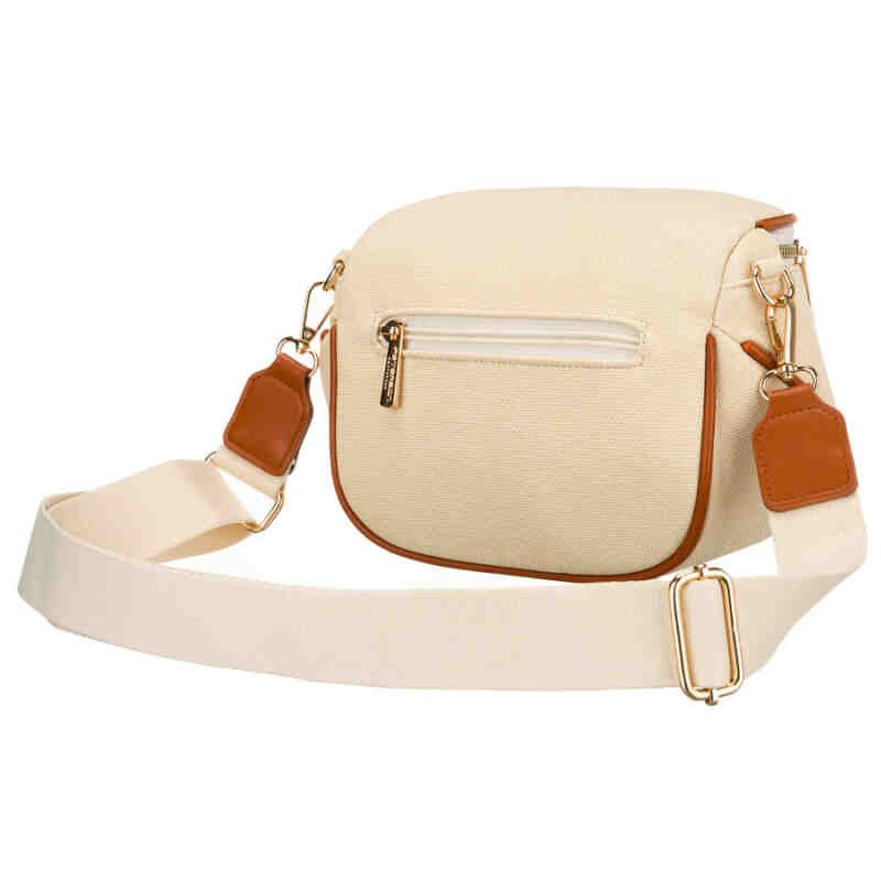 Saszetka damska w kolorze ecru z brązowymi elementami, zamykana suwakiem - Peterson-4