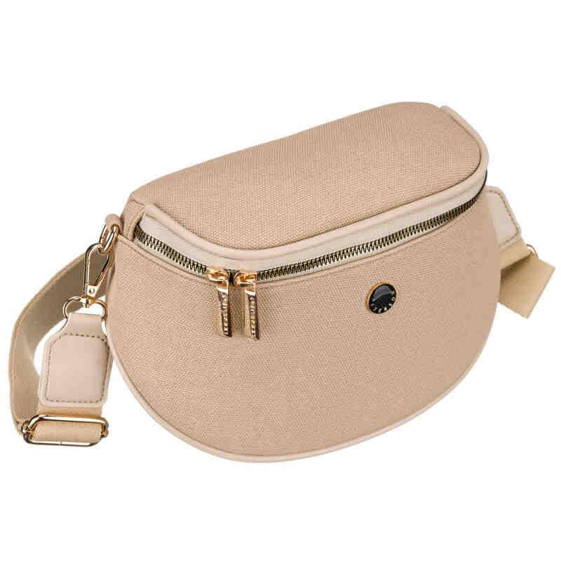 Beżowa saszetka damska zamykana suwakiem i zawieszona na regulowanym pasku - Peterson-2