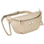 Beżowa saszetka damska ze skóry ekologicznej zamykana suwakiem, zawieszona na regulowanym pasku - Peterson-2