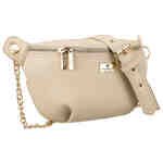 Beżowa saszetka damska ze skóry ekologicznej zamykana suwakiem, zawieszona na regulowanym pasku - Peterson-1