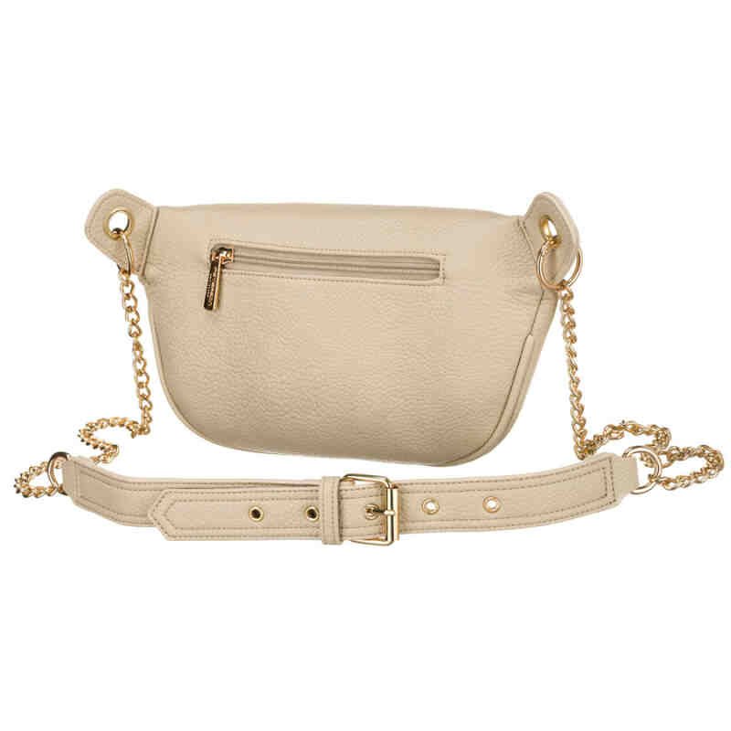 Beżowa saszetka damska ze skóry ekologicznej zamykana suwakiem, zawieszona na regulowanym pasku - Peterson-4