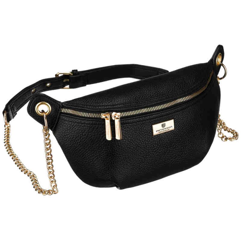Saszetka damska ze skóry ekologicznej w czarnym kolorze, jednokomorowa - Peterson-2