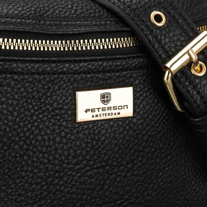 Saszetka damska ze skóry ekologicznej w czarnym kolorze, jednokomorowa - Peterson-4
