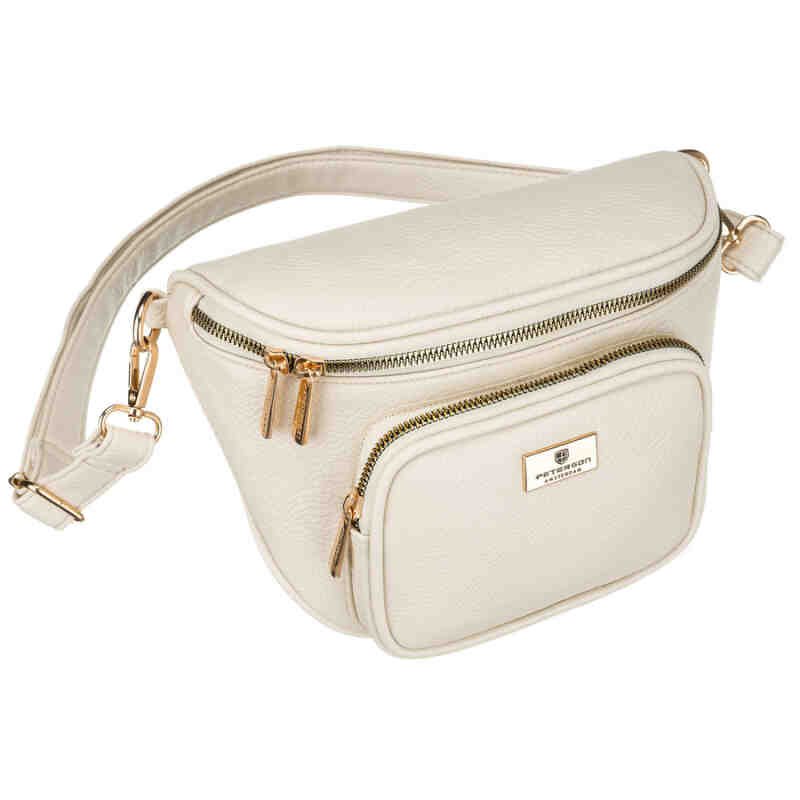 Jasnobeżowa saszetka damska ze skóry ekologicznej zamykana suwakiem - Peterson-2