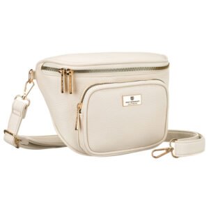 Jasnobeżowa saszetka damska ze skóry ekologicznej zamykana suwakiem - Peterson-1