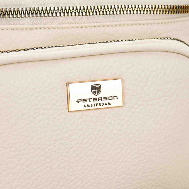 Jasnobeżowa saszetka damska ze skóry ekologicznej zamykana suwakiem - Peterson-5