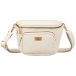 Jasnobeżowa saszetka damska ze skóry ekologicznej zamykana suwakiem - Peterson-3