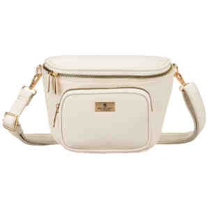 Jasnobeżowa saszetka damska ze skóry ekologicznej zamykana suwakiem - Peterson-3