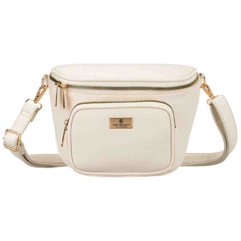 Jasnobeżowa saszetka damska ze skóry ekologicznej zamykana suwakiem - Peterson-3