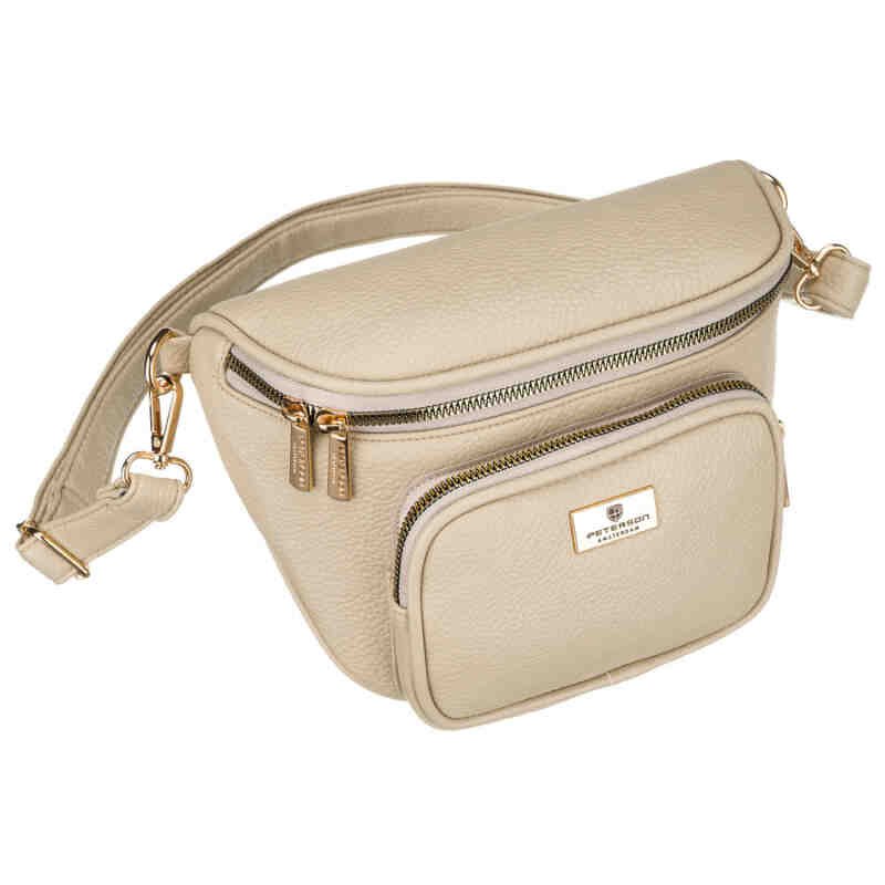 Beżowa saszetka damska ze skóry ekologicznej zamykana suwakiem, jednokomorowa - Peterson-2