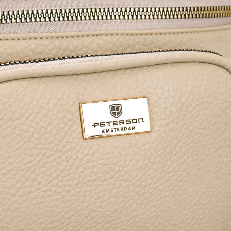 Beżowa saszetka damska ze skóry ekologicznej zamykana suwakiem, jednokomorowa - Peterson-5