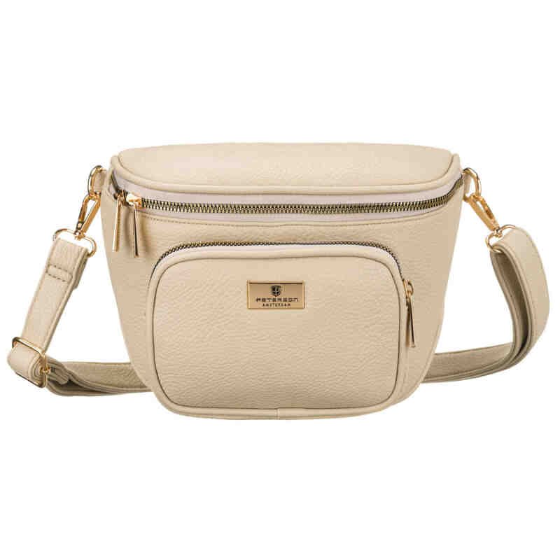 Beżowa saszetka damska ze skóry ekologicznej zamykana suwakiem, jednokomorowa - Peterson-3