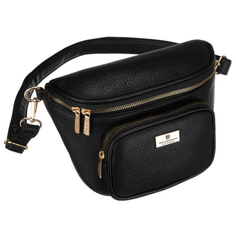 Czarna saszetka damska ze skóry ekologicznej zawieszona na regulowanym pasku - Peterson-1