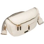 Saszetka damska ze skóry ekologicznej w jasnobeżowym kolorze, zamykana suwakiem - Peterson-3