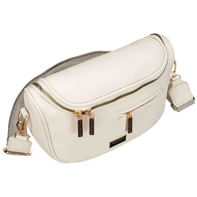 Saszetka damska ze skóry ekologicznej w jasnobeżowym kolorze, zamykana suwakiem - Peterson-3