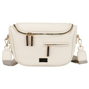 Saszetka damska ze skóry ekologicznej w jasnobeżowym kolorze, zamykana suwakiem - Peterson-2