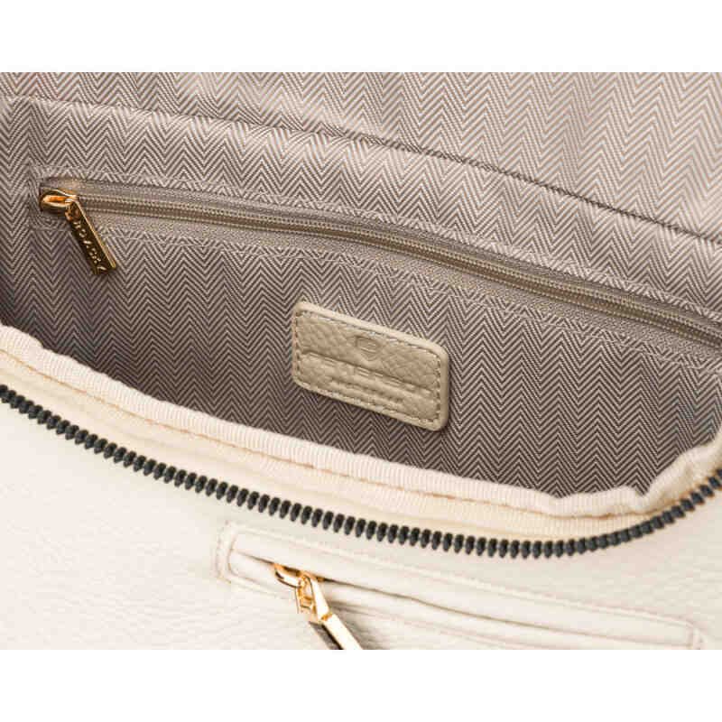 Saszetka damska ze skóry ekologicznej w jasnobeżowym kolorze, zamykana suwakiem - Peterson-5