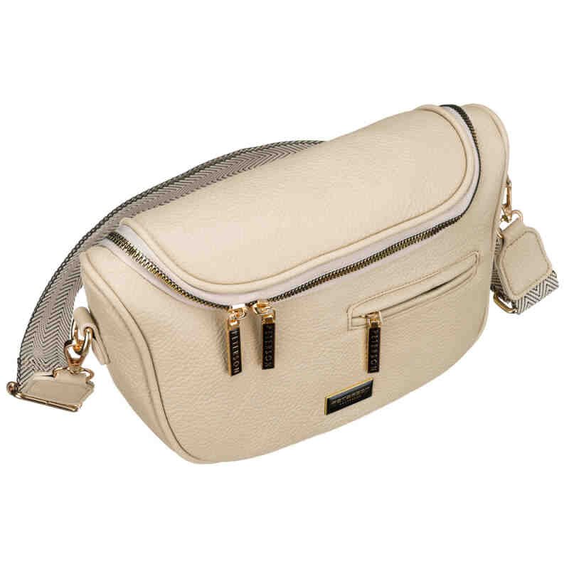 Saszetka damska ze skóry ekologicznej w beżowym kolorze z kieszenią na rewersie - Peterson-3