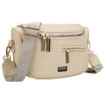 Saszetka damska ze skóry ekologicznej w beżowym kolorze z kieszenią na rewersie - Peterson-1