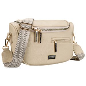 Saszetka damska ze skóry ekologicznej w beżowym kolorze z kieszenią na rewersie - Peterson-1