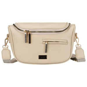 Saszetka damska ze skóry ekologicznej w beżowym kolorze z kieszenią na rewersie - Peterson-2