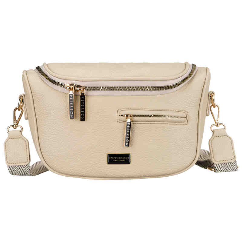 Saszetka damska ze skóry ekologicznej w beżowym kolorze z kieszenią na rewersie - Peterson-2