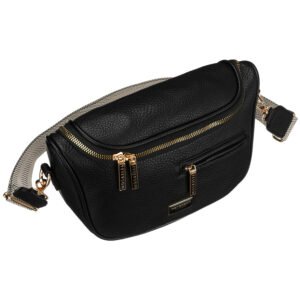 Czarna saszetka damska ze skóry ekologicznej z kieszenią na rewersie - Peterson-1