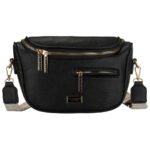 Czarna saszetka damska ze skóry ekologicznej z kieszenią na rewersie - Peterson-3