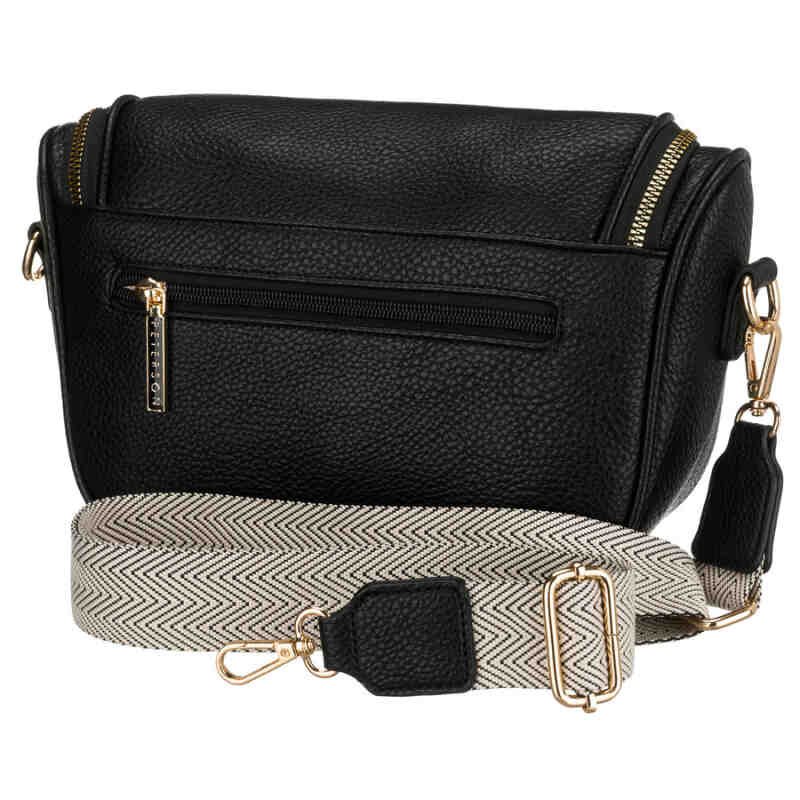 Czarna saszetka damska ze skóry ekologicznej z kieszenią na rewersie - Peterson-4