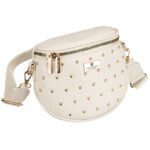 Jasnobeżowa nerka damska ze skóry ekologicznej ozdobiona ćwiekami - Peterson-1