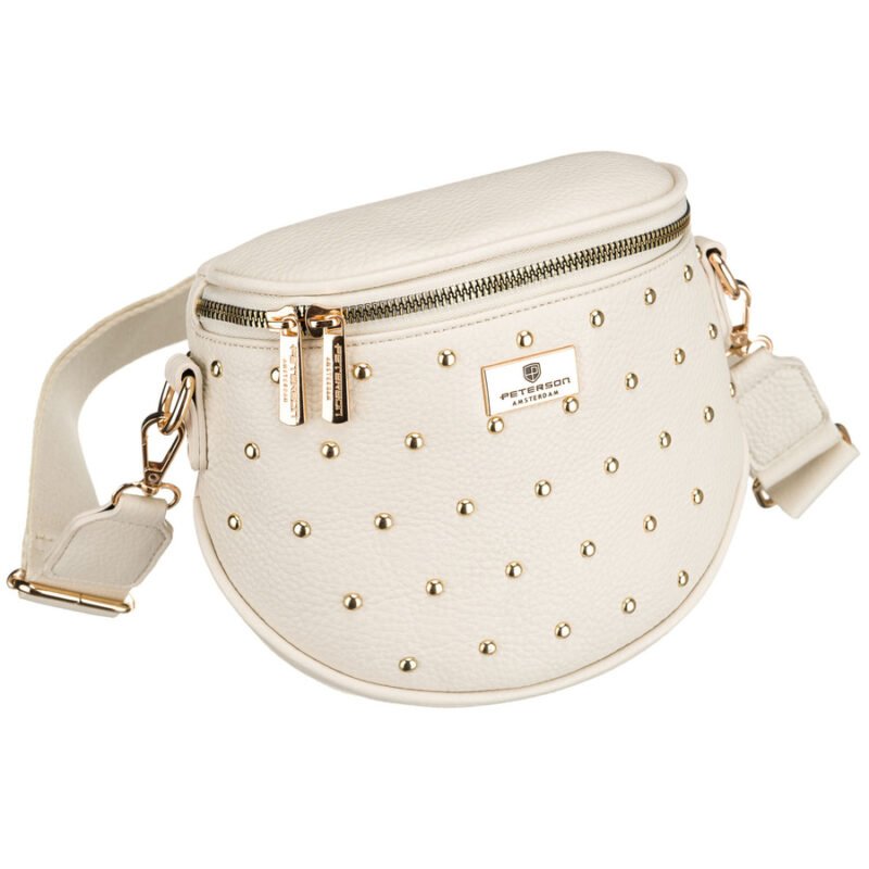 Jasnobeżowa nerka damska ze skóry ekologicznej ozdobiona ćwiekami - Peterson-1