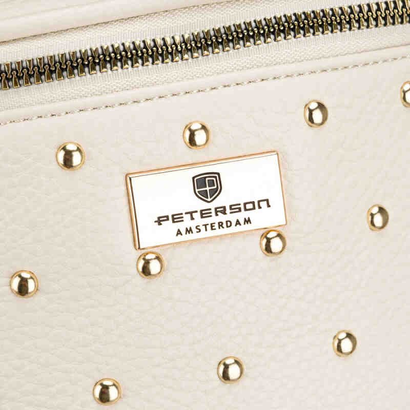 Jasnobeżowa nerka damska ze skóry ekologicznej ozdobiona ćwiekami - Peterson-5