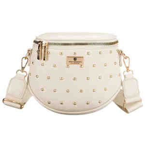 Jasnobeżowa nerka damska ze skóry ekologicznej ozdobiona ćwiekami - Peterson-3