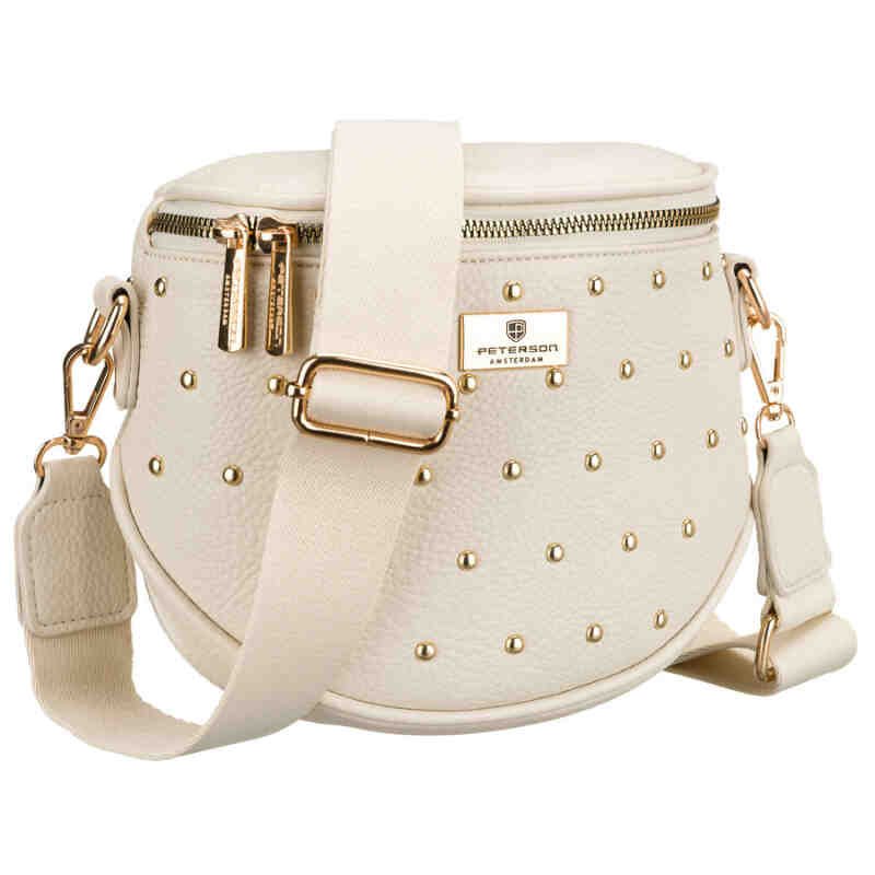 Jasnobeżowa nerka damska ze skóry ekologicznej ozdobiona ćwiekami - Peterson-2