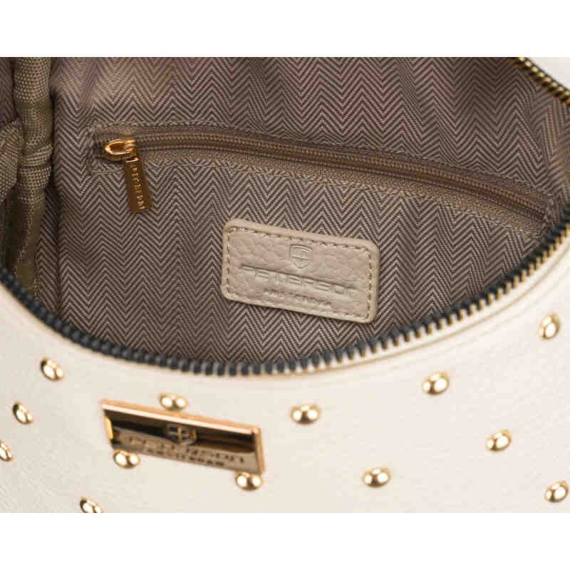 Jasnobeżowa nerka damska ze skóry ekologicznej ozdobiona ćwiekami - Peterson-6